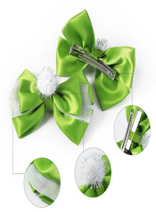 Fancheer 2PC Green Fairy Hair Bow Clips for Girls Women 4 Inch Princess Accessories - Image 2